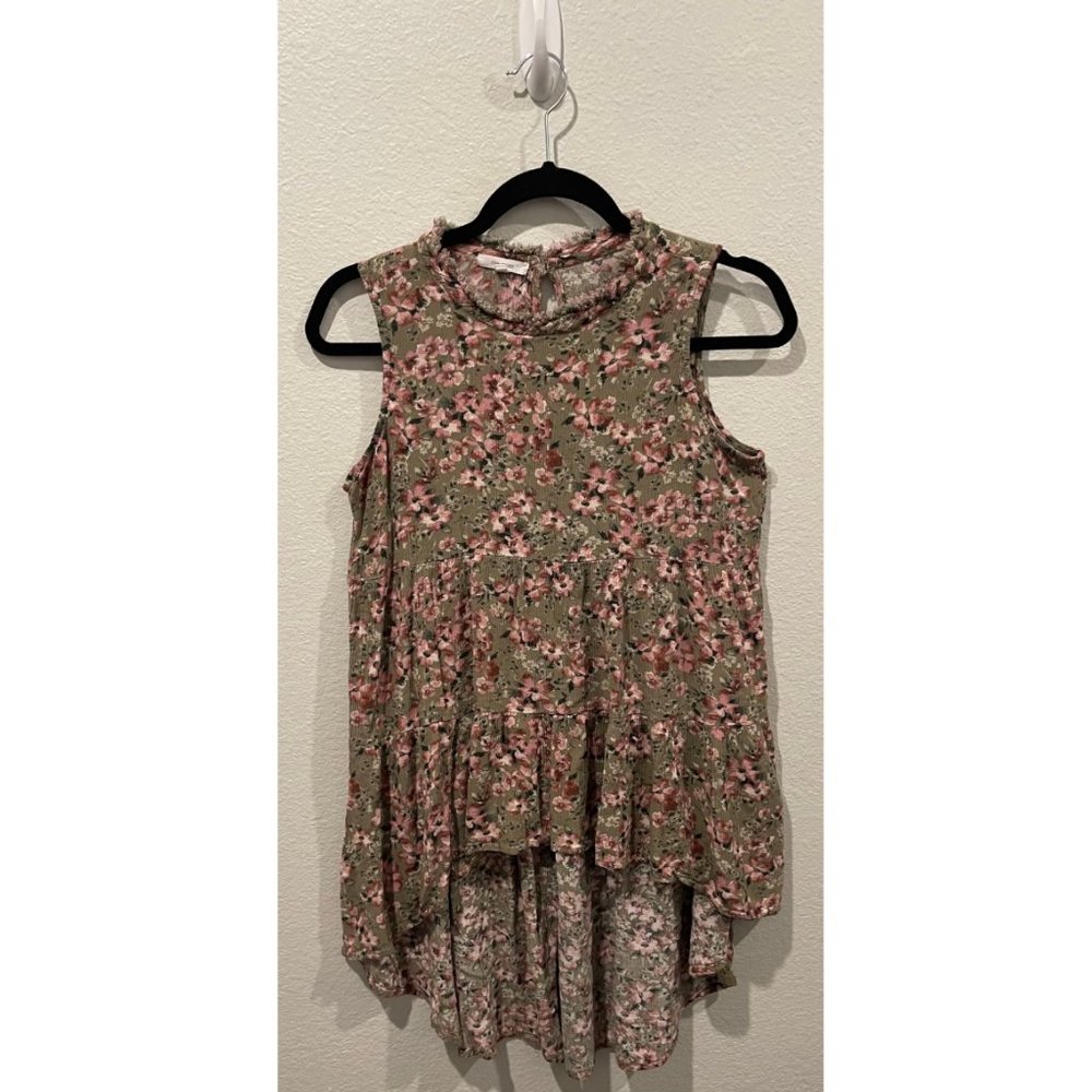 MAURICES Olive Green Floral Sleeveless Blouse